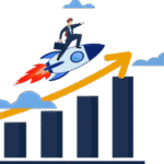 business growth investment profit increase growing businessman on rocket png